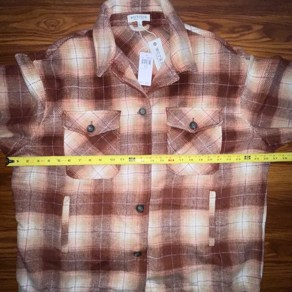 NWT Workshop Republic Oversized Plaid Shacket in Brown, Tan & Blush - Picture 5 of 7